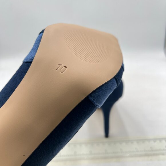 FOWT Navy Blue High Heel Pointed Toe Pump Slip-on Rainbow Shoes for Dress Ladies - Picture 6 of 8